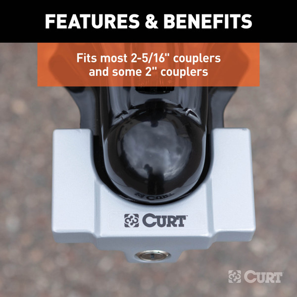 CURT Trailer Coupler Lock, Fits Most 2-5/16" Couplers (Grey Aluminum) Trailer Hitch Lock