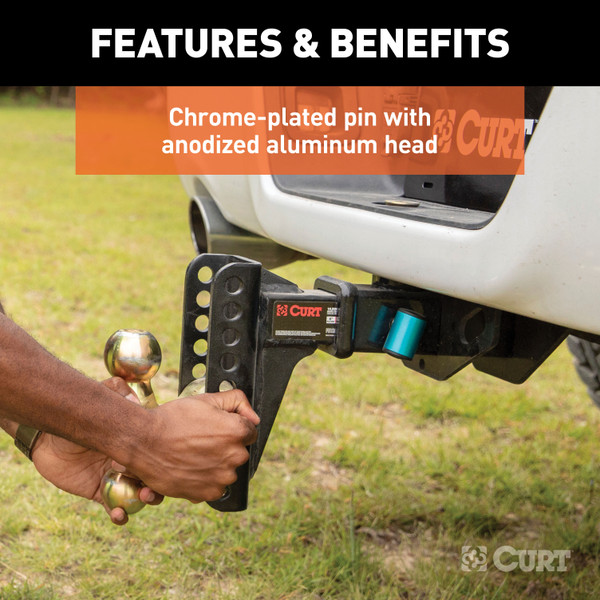 CURT 1/2" Hitch Lock with 5/8" Adapter (1-1/4" or 2" Receiver, Right-Angle, Chrome) Trailer Hitch Lock