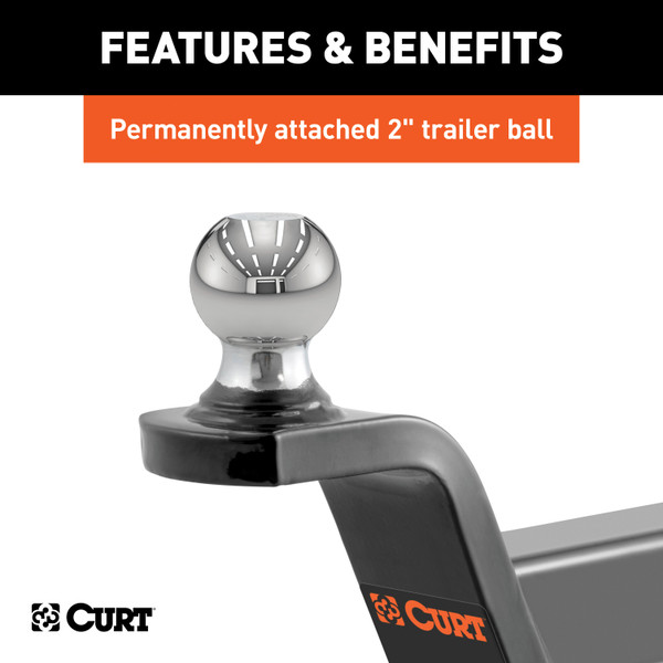 CURT Fusion Ball Mount with 2" Ball (2" Shank, 7,500 lbss., 2" Rise) Trailer Hitch Ball Mount