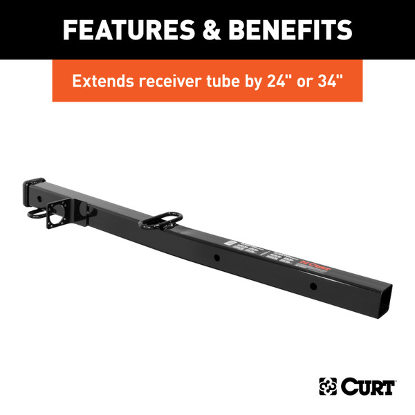 CURT Receiver Tube Adapter (2-1/2" to 2" Shank, 4,500 lbs. GTW, 34" Length) Trailer Hitch Receiver Tube Adapter