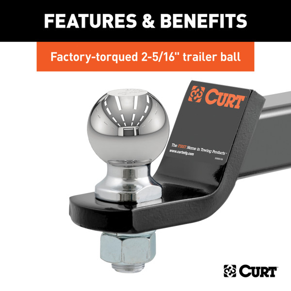 CURT Loaded Ball Mount with 2-5/16" Ball (2" Shank, 7,500 lbss., 2" Drop) Trailer Hitch Ball Mount