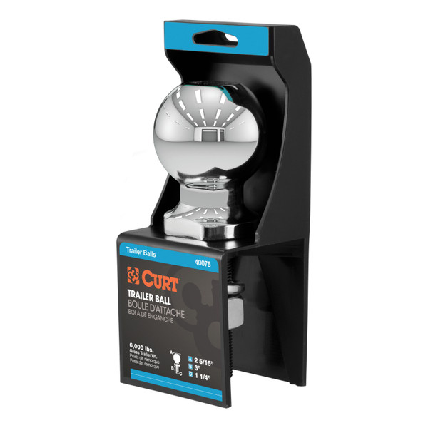 CURT 2-5/16" Trailer Ball (1-1/4" x 3" Shank, 6,000 lbs., Chrome, Packaged) Trailer Hitch Ball - CURT