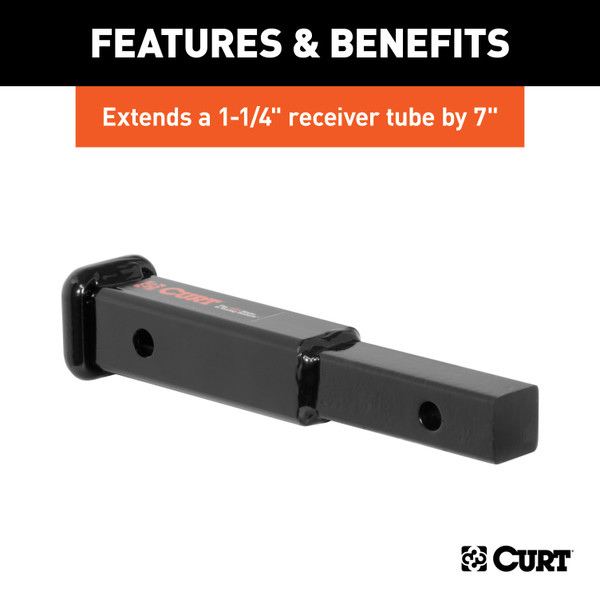 CURT 7" Receiver Tube Extender (1-1/4" Shank, Not for Towing Use) Trailer Hitch
