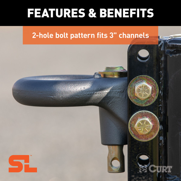 CURT SecureLatch Channel-Style Lunette Ring (25,000 lbs, 3" ID) Trailer Hitch Pintle Hook Mount