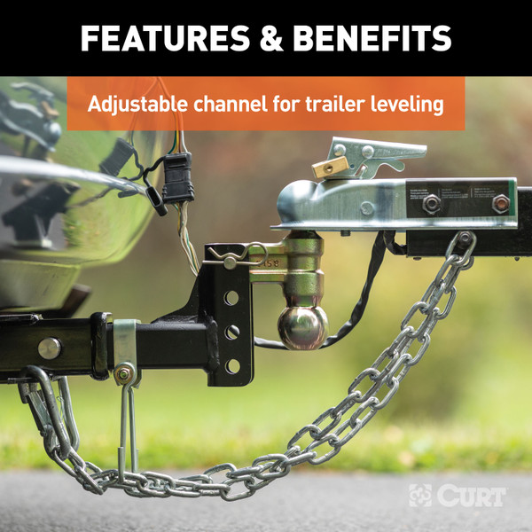 CURT Slim Adjustable Channel Mount with Dual Ball (2" Shank, 10K, 3-3/4" Drop) Trailer Hitch Ball Mount
