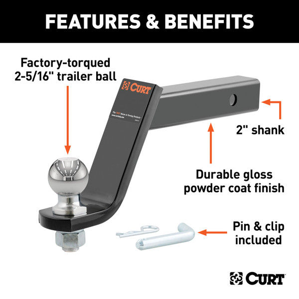 CURT Loaded Ball Mount with 2-5/16" Ball (2" Shank, 7,500 lbss., 6" Drop) Trailer Hitch Ball Mount