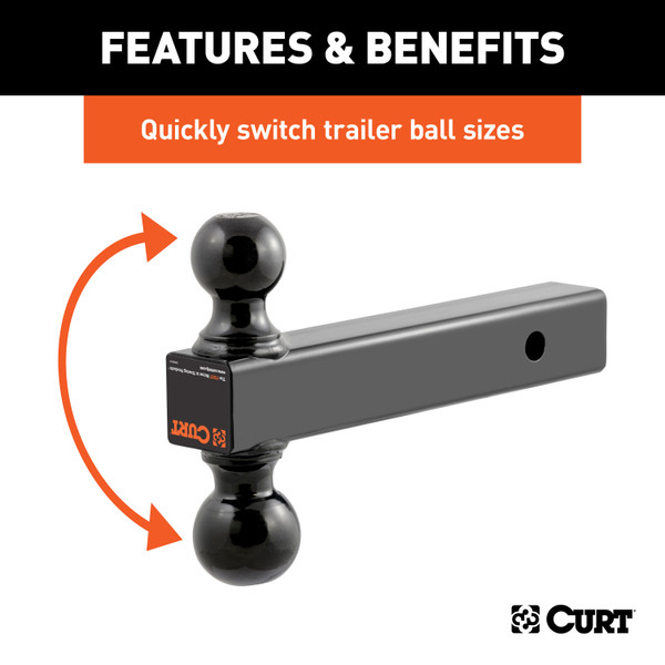 CURT Multi-Ball Mount (2" Solid Shank, 2" & 2-5/16" Black Balls) Trailer Hitch Ball Mount