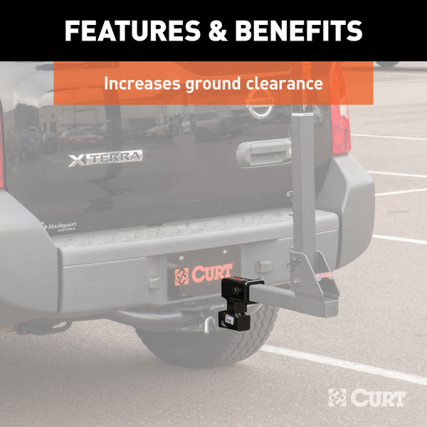 CURT Raised Receiver Adapter (2" Shank, Not for Towing Use, 4-1/4" Rise) Trailer Hitch Receiver Tube Adapter