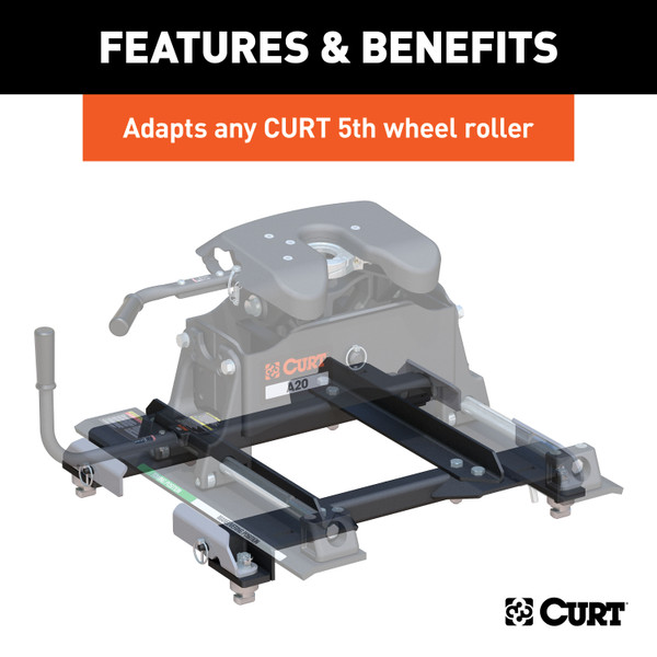 CURT Puck System 5th Wheel Roller Adapter, 20K, Select Silverado, Sierra, 6.5' Bed Fifth Wheel Trailer Hitch Mount Leg