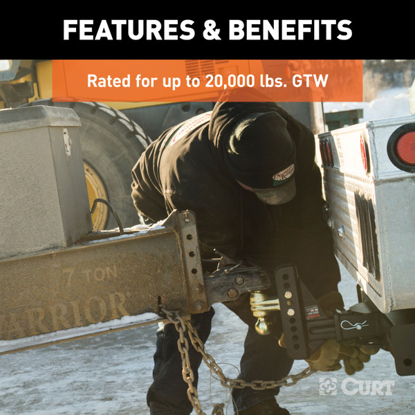 CURT Adjustable Channel Mount with Dual Ball (2-1/2" Shank, 20,000 lbss., 6" Drop) Trailer Hitch Ball Mount