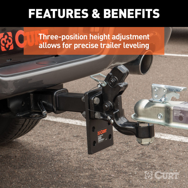 CURT Adjustable Pintle Mount (2" Shank, 15,000 lbs., 7" High, 8" Long) Trailer Hitch Pintle Hook Mount