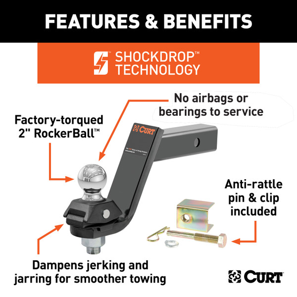 CURT RockerBall Cushion Hitch with 2" Ball (2" Shank, 7,500 lbs., 5" Drop) Trailer Hitch Ball