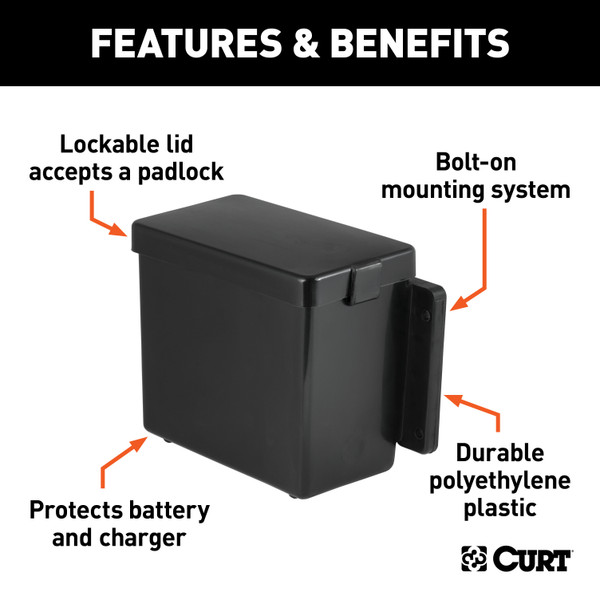 CURT 6" x 5-1/2" x 3-1/4" Breakaway Battery Case with Lockable Tab Battery Box