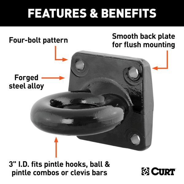 CURT Flush-Mount Lunette Ring (60,000 lbs., 3" I.D.) Tow Bar