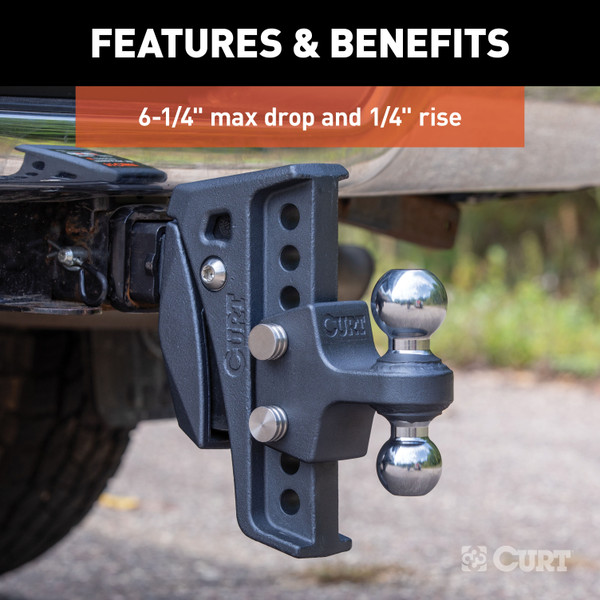 CURT Rebellion XD Adjustable Cushion Hitch (2" Shank, 2", 2-5/16" Balls, 15K) Trailer Hitch Ball Mount