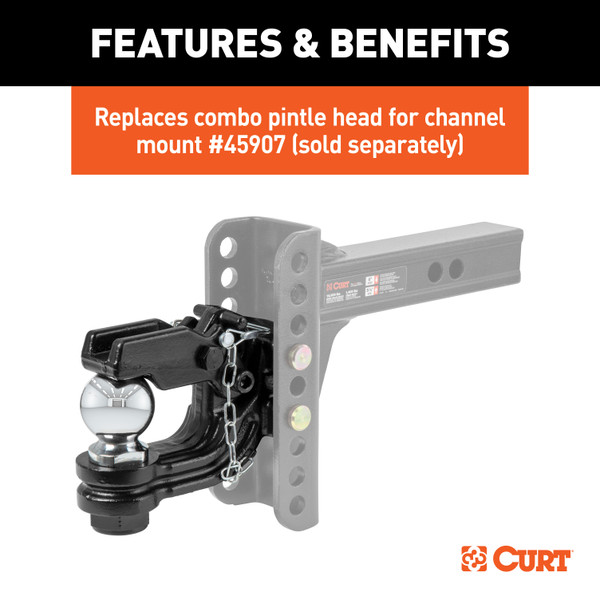 CURT Replacement Channel Mount Ball & Pintle Hitch (2-5/16" Ball, 13,000 lbs.) Trailer Hitch Pintle Hook Mount