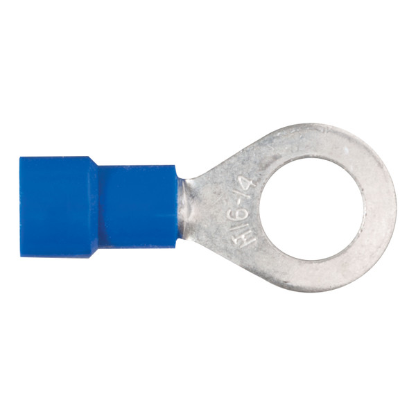 CURT 59522 16-14 Gauge Blue Vinyl-Insulated Ring Terminal Wire Connectors, 1/4-Inch Stud, 100-Pack - CURT