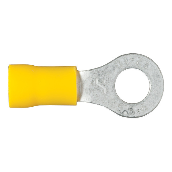 CURT 59534 12-10 Gauge Yellow Vinyl-Insulated Ring Terminal Wire Connectors, 1/4-Inch Stud, 100-Pack - CURT