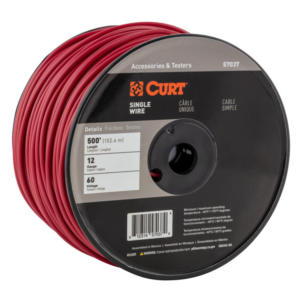 CURT Automotive Primary Wire, Red 500' Spool - CURT