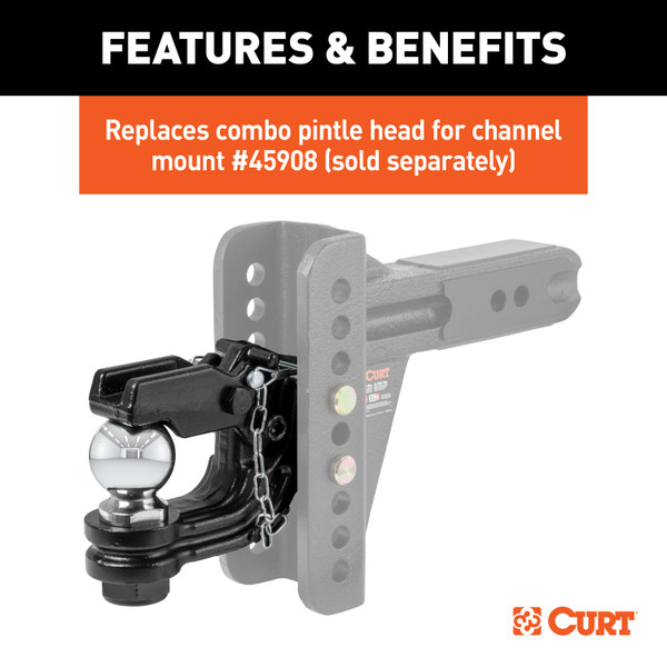 CURT Replacement Channel Mount Ball & Pintle Hitch (2-5/16" Ball, 20,000 lbs.) Trailer Hitch Pintle Hook Mount