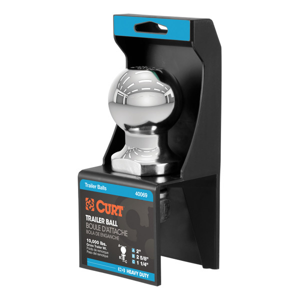 CURT 2" Trailer Ball (1-1/4" x 2-5/8" Shank, 10,000 lbs., Chrome, Packaged) Trailer Hitch Ball - CURT