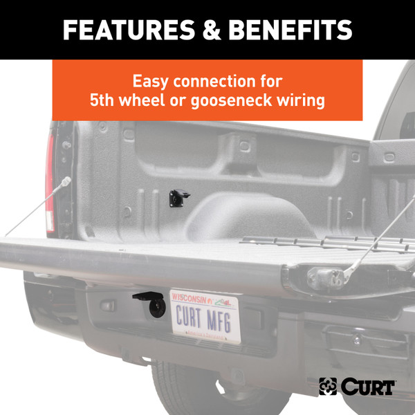 CURT 7' Custom Wiring Extension Harness (Adds 7-Way RV Blade to Truck Bed, Packaged) Trailer Connector Kit