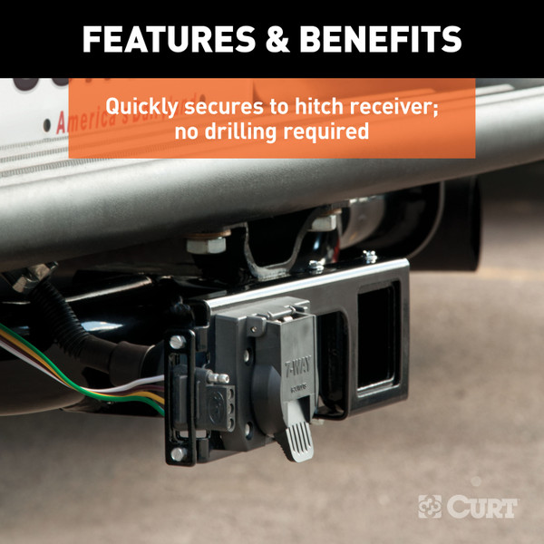CURT Easy-Mount Wiring Bracket for 4 or 5-Flat & 6 or 7-Round (2" Receiver) Trailer Wire Connector Mounting Bracket