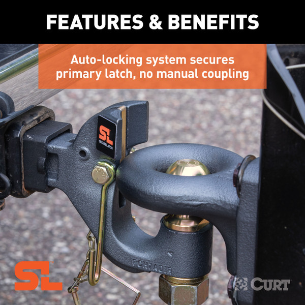 CURT SecureLatch Receiver-Mount Ball & Pintle Hitch (2" Shank, 2" Ball, 14K) Trailer Hitch Pintle Hook Mount