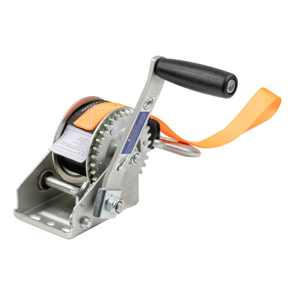 CURT Hand Crank Winch with 15' Strap & Bow Loop (900 lbs, 6.5" Handle) Winch - CURT