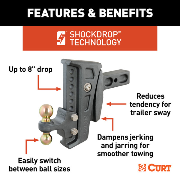CURT Rebellion XD Adjustable Cushion Hitch (2-1/2" Shank, 2", 2-5/16" Balls, 20K) Trailer Hitch Ball Mount