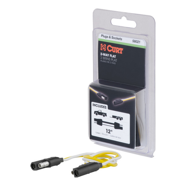 CURT 2-Way Flat Connector Plug & Socket with 12" Wires (Packaged) Trailer Connector Kit - CURT