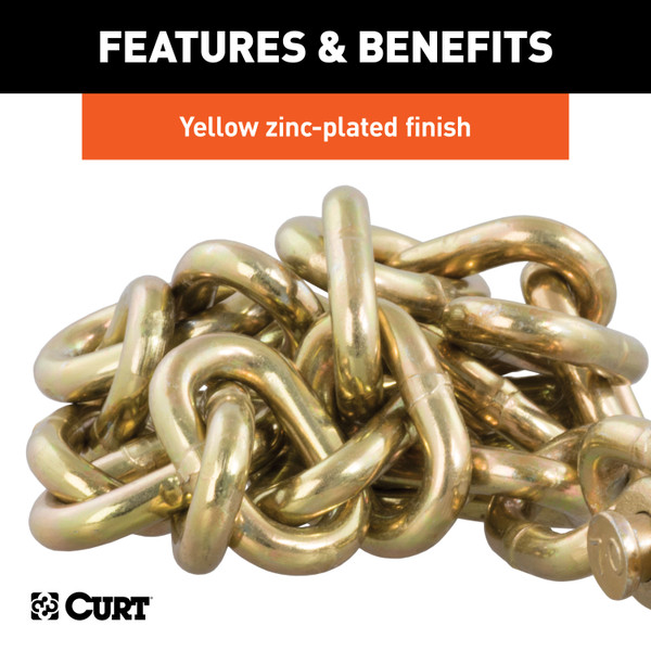 CURT 35" Safety Chain with 1 Clevis Hook (18,800 lbs, Yellow Zinc) Trailer Hitch