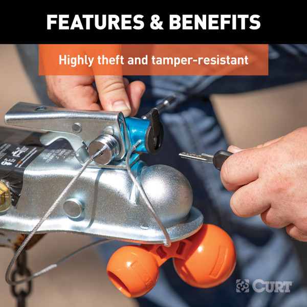 CURT Universal Tri-Ball Trailer Coupler Lock, Fits 1-7/8", 2", 2-5/16" Trailer Hitch Coupler Lock