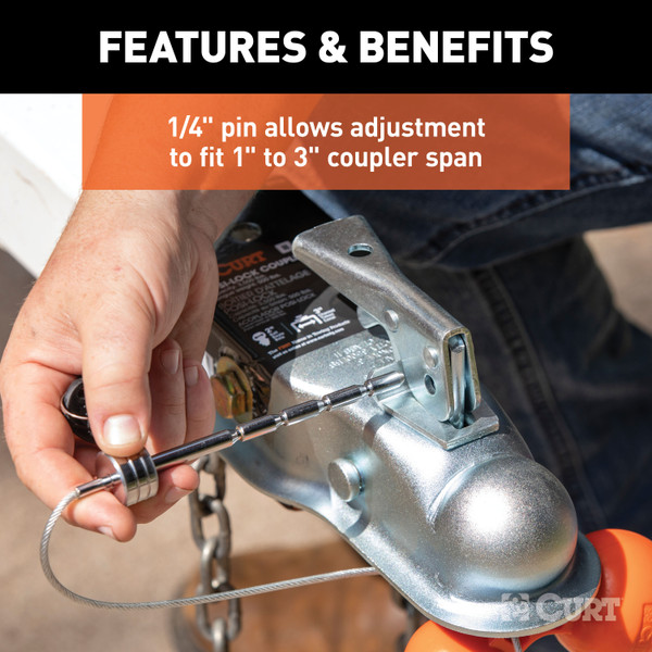 CURT Universal Tri-Ball Trailer Coupler Lock, Fits 1-7/8", 2", 2-5/16" Trailer Hitch Coupler Lock