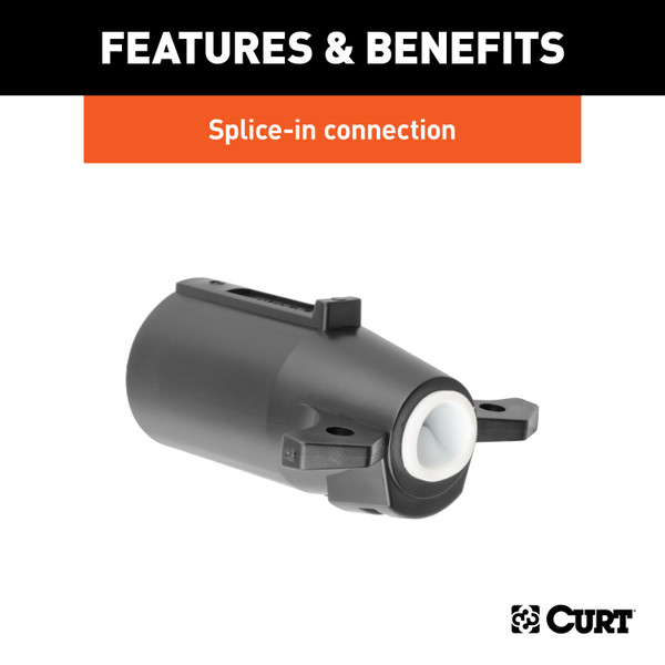 CURT 7-Way RV Blade Connector Plug (Trailer Side, Black Plastic, Packaged) Trailer Connector Kit