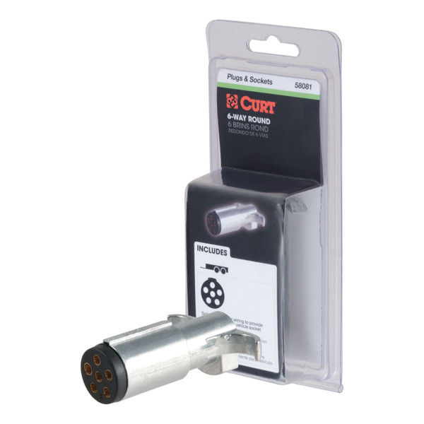 CURT 6-Way Round Connector Plug (Trailer Side, Packaged) Trailer Connector Kit - CURT