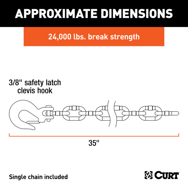 CURT 35" Safety Chain with 1 Clevis Hook (24,000 lbs, Yellow Zinc) Trailer Hitch