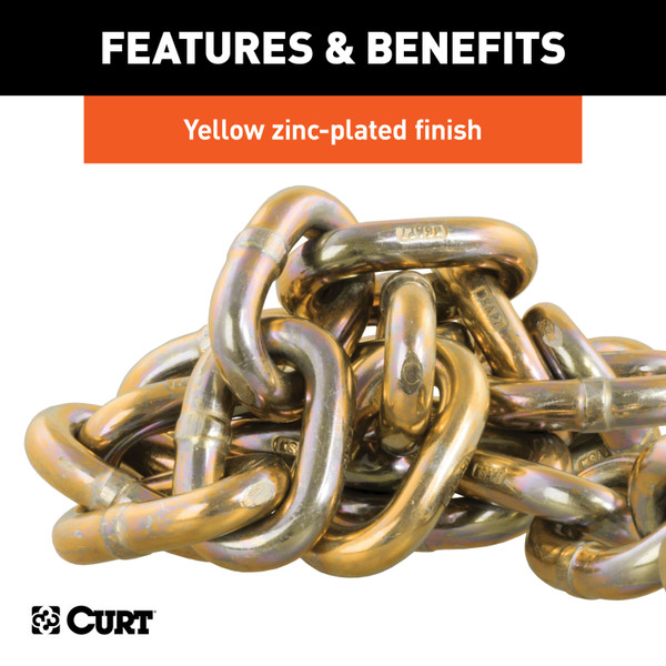 CURT 35" Safety Chain with 1 Clevis Hook (24,000 lbs, Yellow Zinc) Trailer Hitch