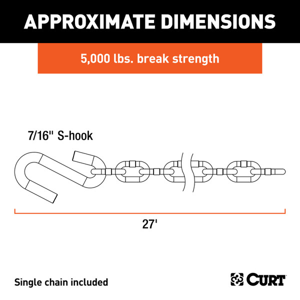 CURT 27" Safety Chain with 1 S-Hook (5,000 lbs, Clear Zinc) Trailer Hitch