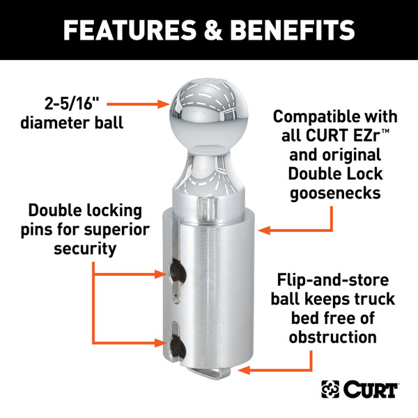 CURT Double Lock 2-5/16" Gooseneck Ball Trailer Hitch Ball