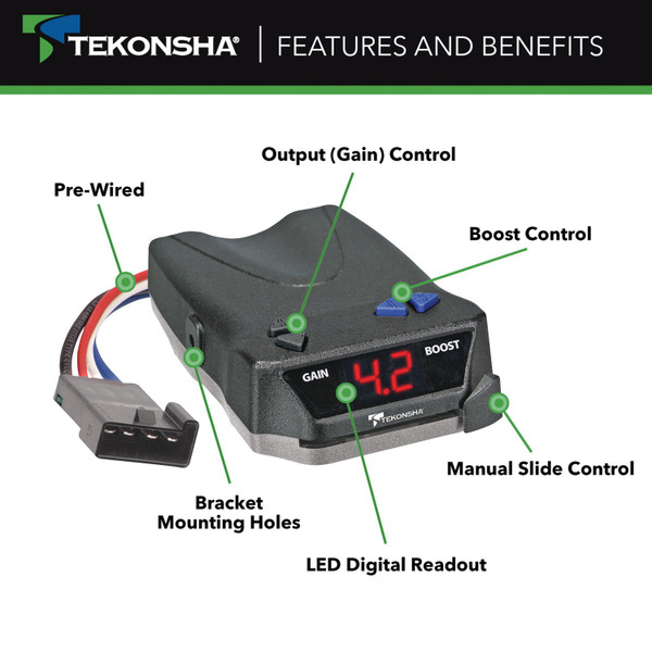 1997-2010 Dodge Dakota Tekonsha BRAKE-EVN Proportional Brake Controller for Trailers with 1 to 4 Axles Black 8508220