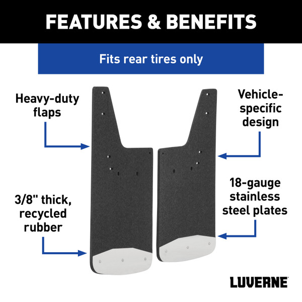 LUVERNE Rear 12" x 23" Rubber Mud Guards, Select Silverado, GMC Sierra HD (2 Flaps) 251451