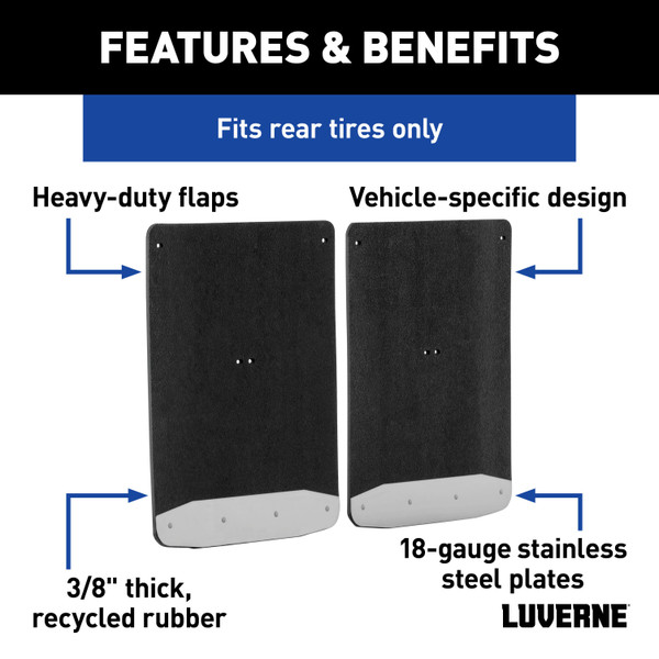 LUVERNE Rear Dually 20" x 23" Rubber Mud Guards, Select Silverado, Sierra HD (2 Flaps) 251452