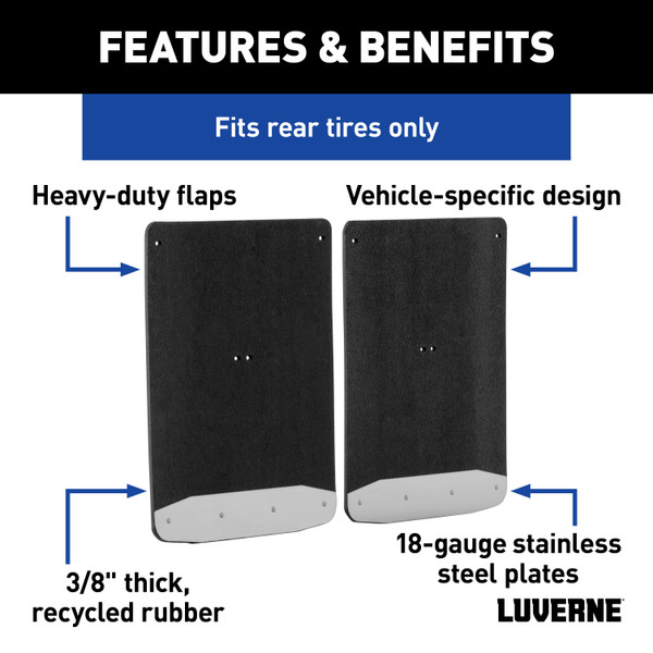 LUVERNE Rear Dually 20" x 23" Rubber Mud Guards, Select Ford F-350, F-450 (2 Flaps) 251124