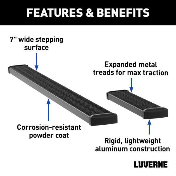 LUVERNE Grip Step 7" x 36", 100" Black Aluminum Running Boards, Select Ram ProMaster 415100-401477