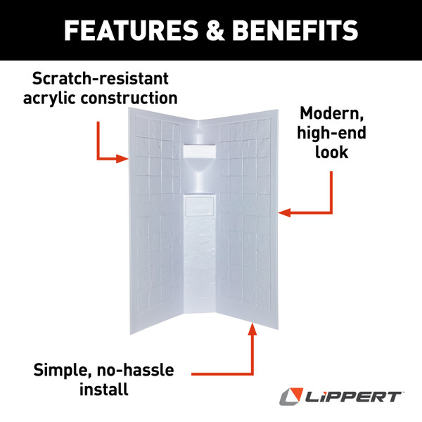 Lippert Neo Angle RV Shower Wall Surround - 34"x 34"x 68" White #306205