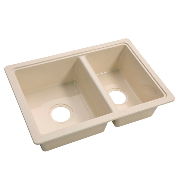 Lippert RV Double Kitchen Galley Sink - 25" x 17" x 6.6" Parchment ABS Plastic