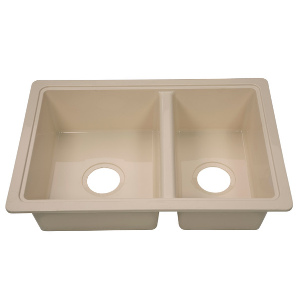Lippert RV Double Kitchen Galley Sink - 25" x 17" x 6.6" Parchment ABS Plastic - Lippert