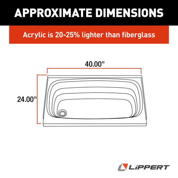 Lippert Bathtub with Left Drain - 24" x 40", Parchment #P2440LHSPK