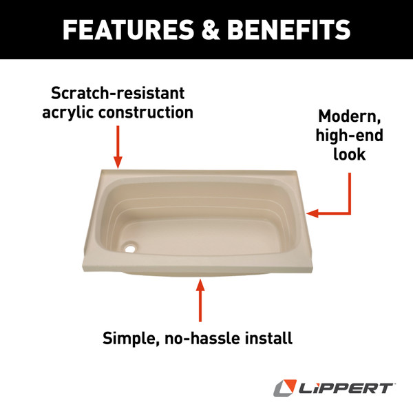 Lippert Bathtub with Left Drain - 24" x 40", Parchment #P2440LHSPK